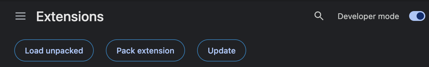 Developer mode toggle switched on in the Chrome extensions page