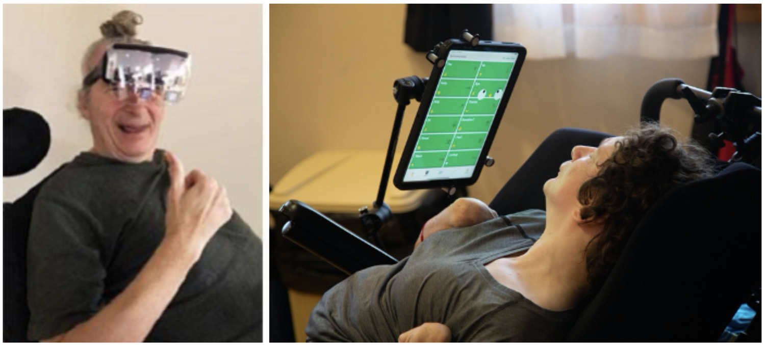 People using Speakprose through augmented reality, touch, and eye-tracking in the 2020 MIND article.